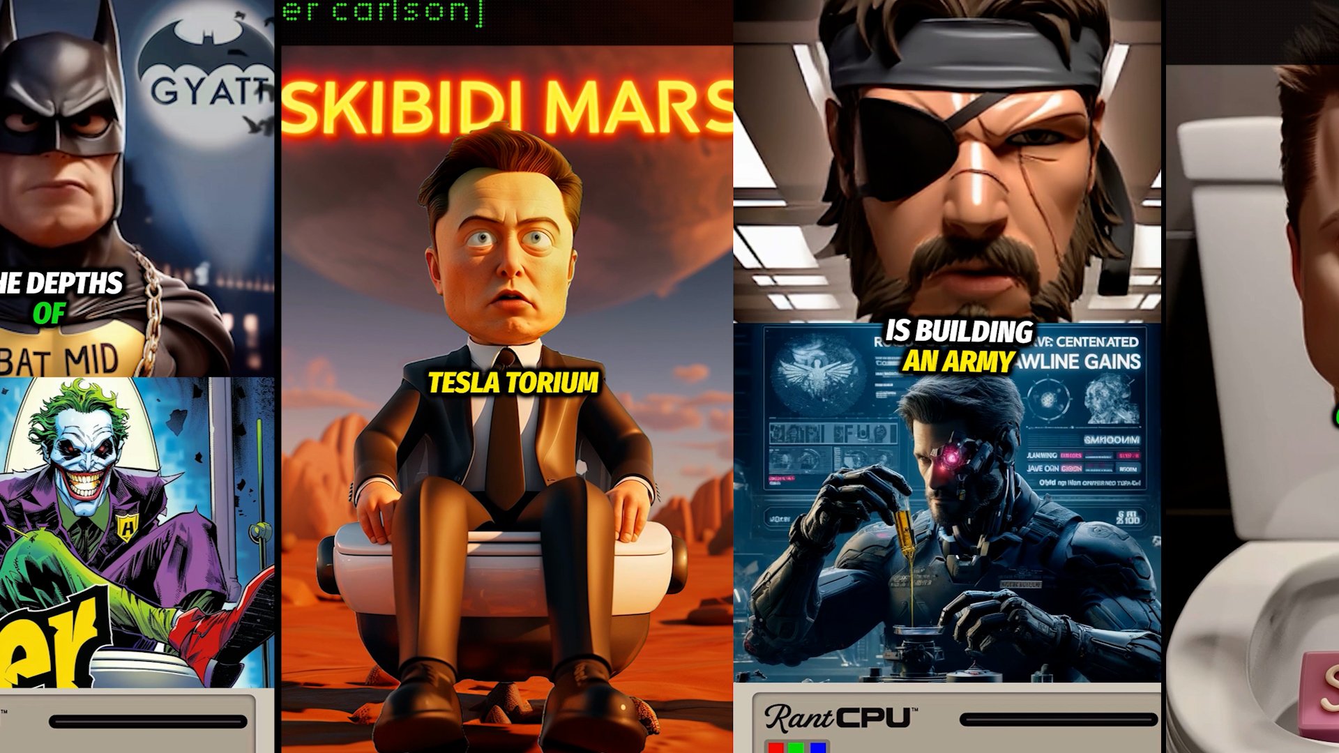 Neon glitch artwork promoting the Rantbytes AI satire series.