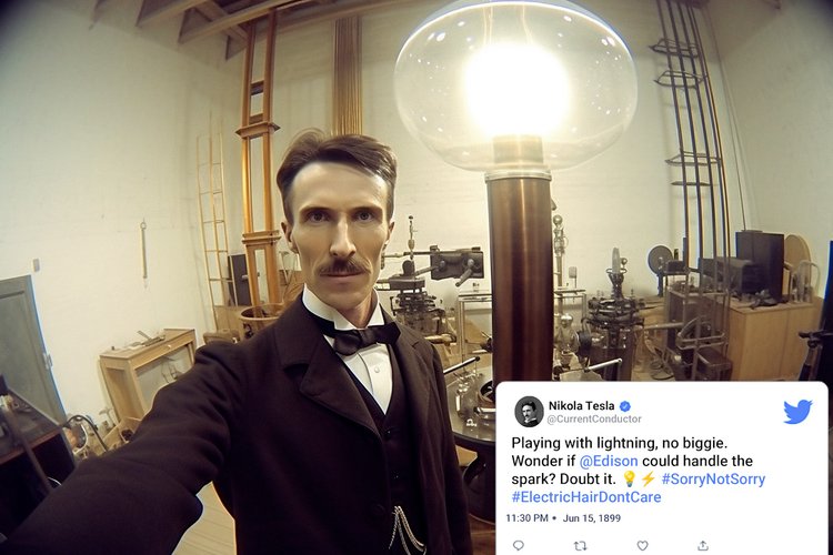 Collage of historical figures taking modern-style selfies.