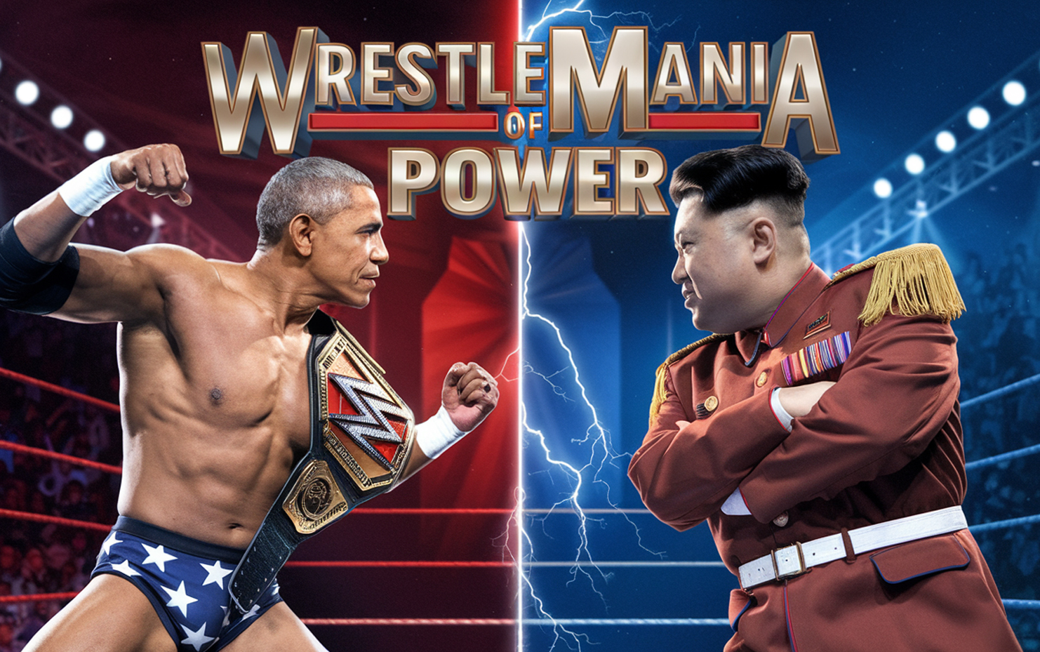 WWE-inspired poster featuring global leaders as wrestlers.